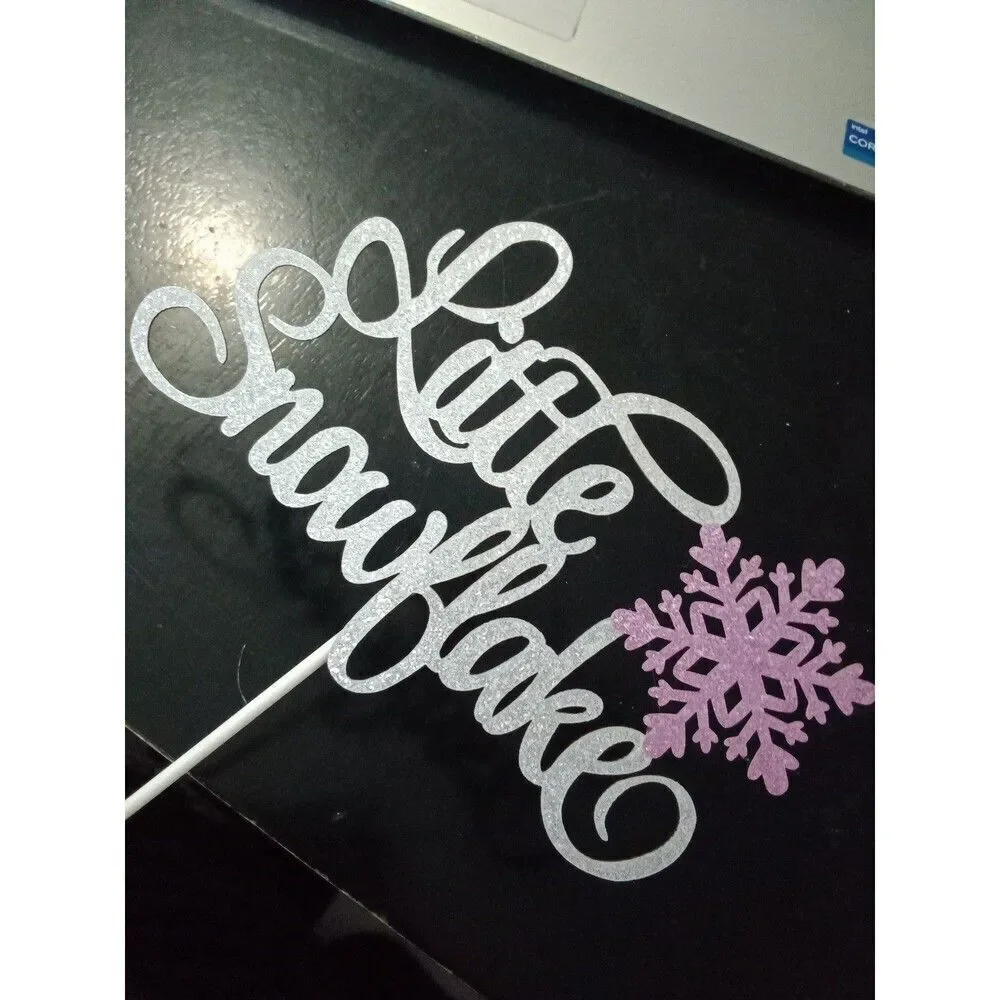 Little Snowflake Cake Topper Baby Shower Birthday Party Baby Girl Glitter